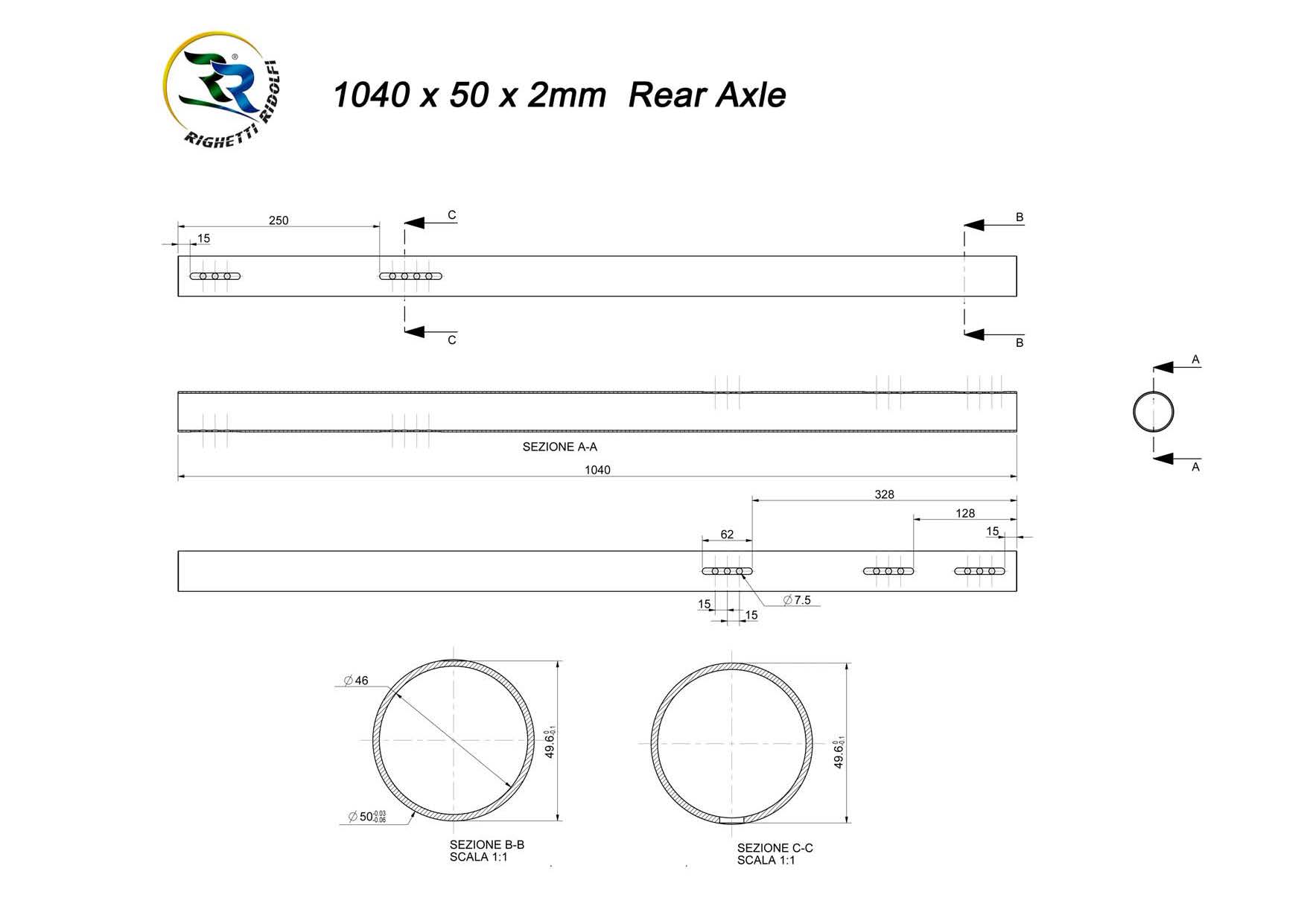 RR Hohlachse 50mm TH 2mm schwarz