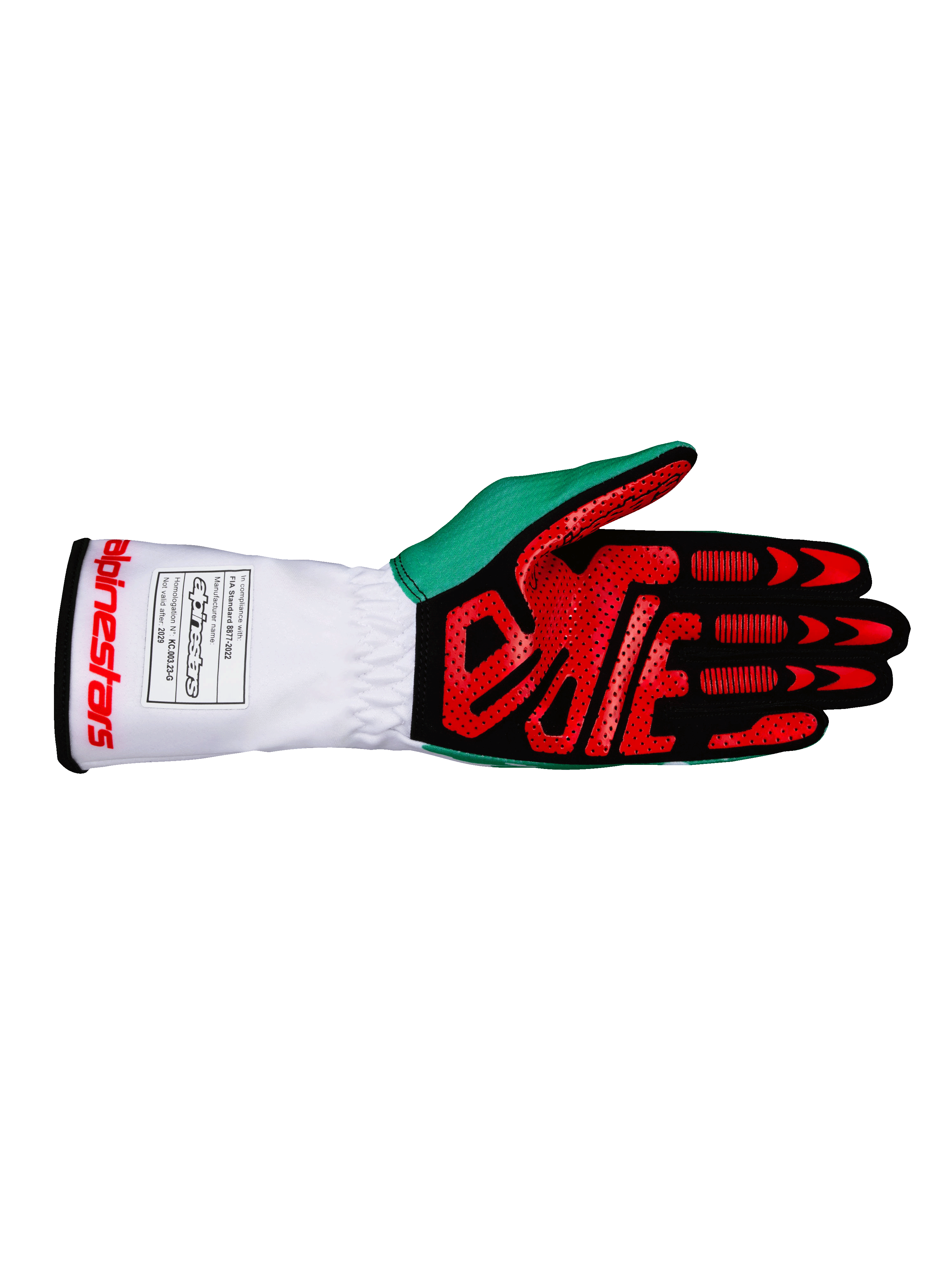 2026 Tech-1 K V3 Handschuhe weiß/grün/rot Homologiert FIA 8877-2022