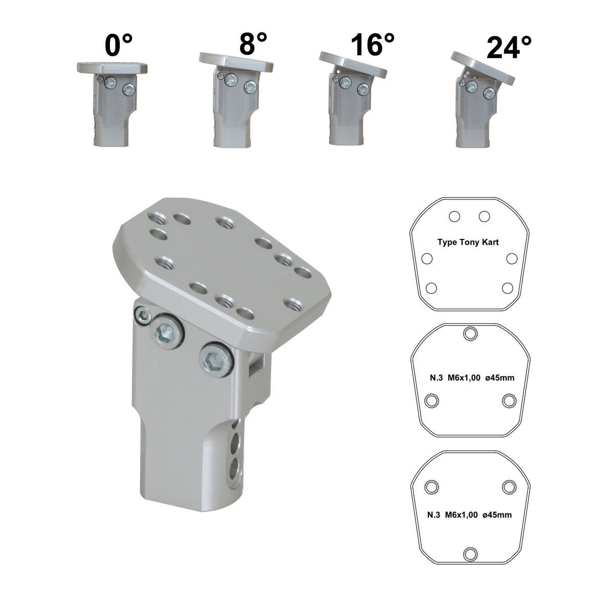 Einstellbare Lenkradaufnahme Alu Grade  0° - 8° - 16° - 24° Einstellbare Lenkradaufnahme Alu Grade  0° - 8° - 16° - 24°