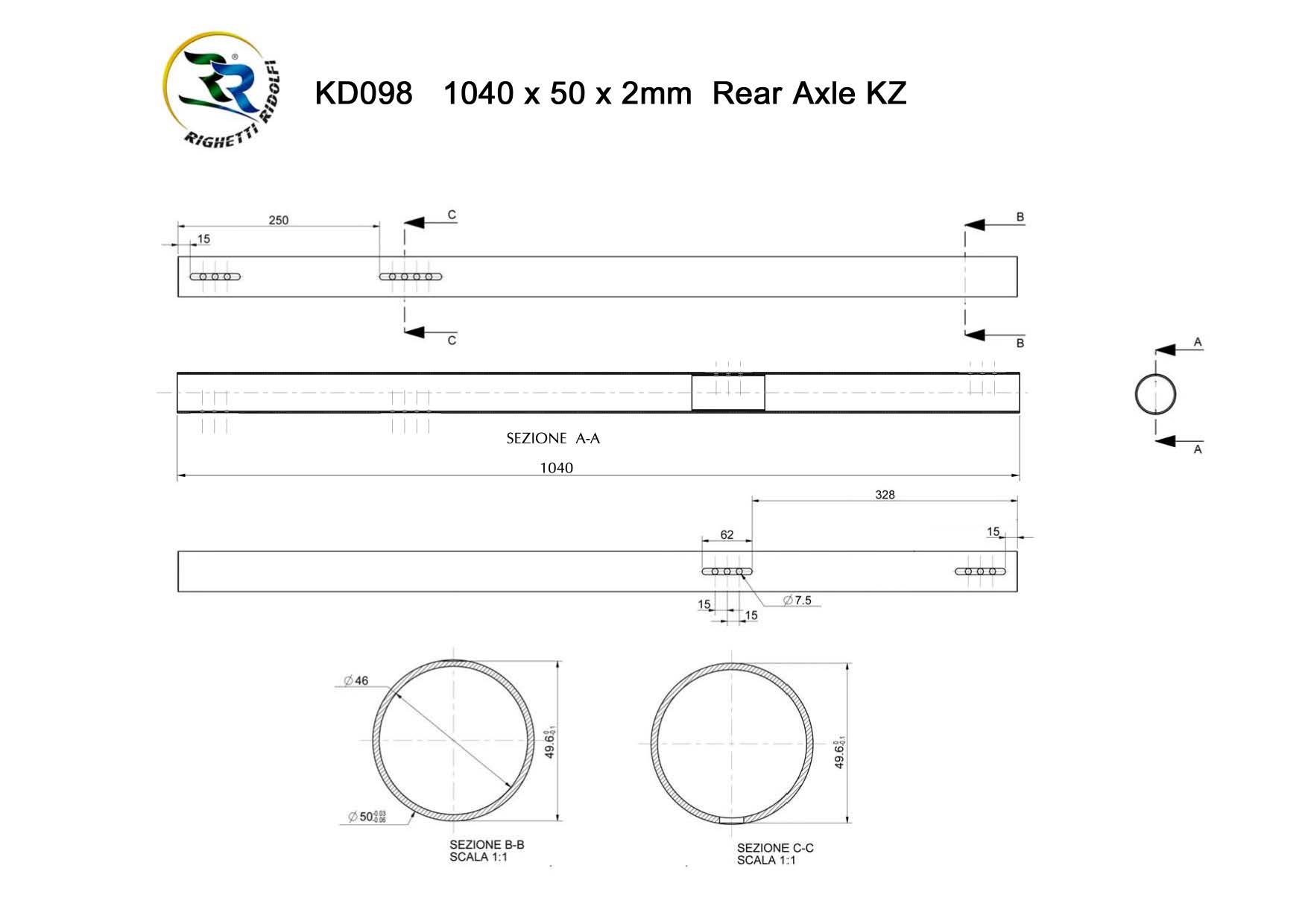 RR Hohlachse 50mm L 1040mm TH 2mm